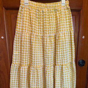 Old Navy Skirt Womens Med. Yellow/white Gingham Boho Maxi Pockets Tiered